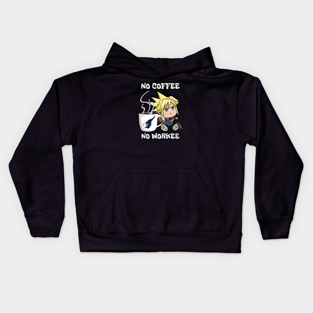 Chibi Cloud Coffee Kawaii Final Fantasy 7 Cloud Strife Kids Hoodie by Gamers Utopia